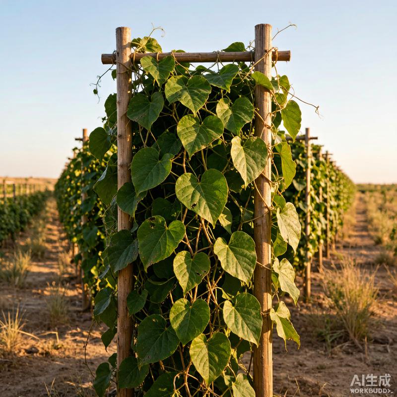 Yam vines on trellises